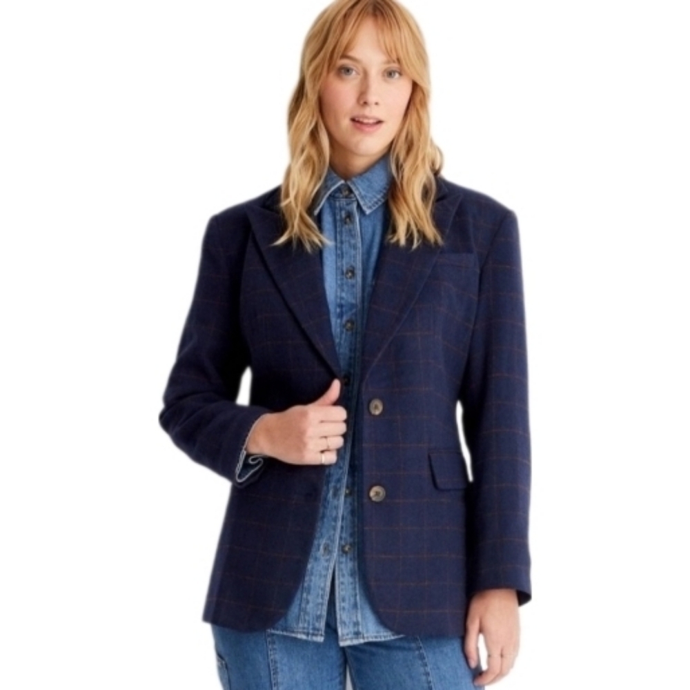 Future Collective Navy Plaid Blazer Medium